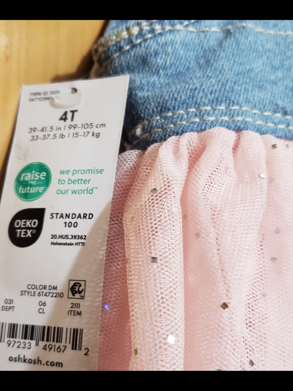 OshKosh B'gosh Denim Overall Dress with Pink Tulle Skirt - Picture 5 of 5